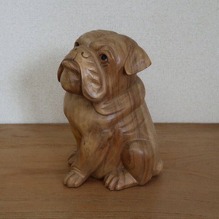 楽天市場】ブルドッグの木彫り 座像 25cm 木製 犬の置き物 オブジェ 