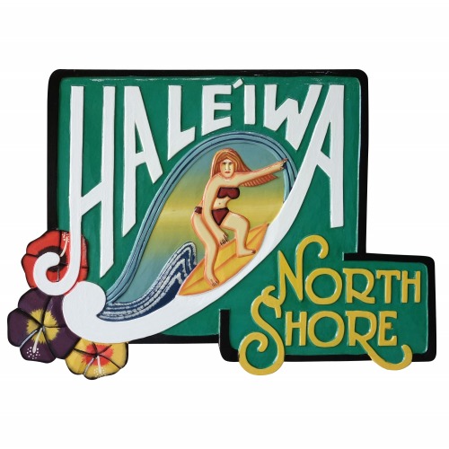 ハレイワ ノース ショア 木彫りのハワイアンサインボード HALEIWA 通販 激安 NORTH SHORE Hawaiian sign 56X40 board Woman 見事な