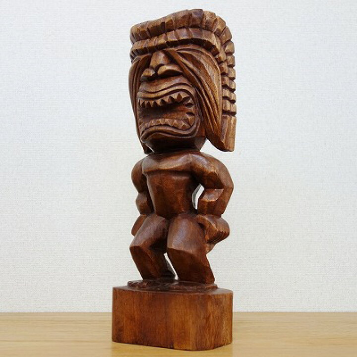 楽天市場】ティキの木彫り TIKI KU 40cm 木製スワール無垢材 戦いの神 