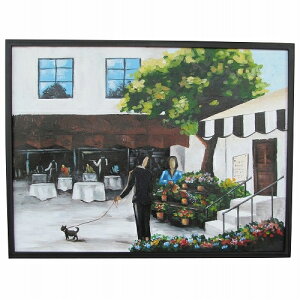 犬の散歩 モダンアート 83X63 ヨーロピアン雑貨 モダンアート ペットショップ お花屋さん カフェ レストラン 絵画 開店祝い【大型宅配便】240773