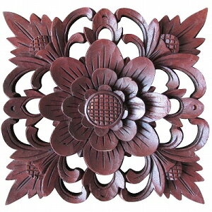 花の木彫りの壁掛けレリーフ 四角形 19X19 アジアン建材 バリ島建材 木彫り建材 壁飾り 壁装飾 透かし彫り彫刻 天然木 花柄 ひし形 菱型 エステサロン バリ風建築 【メール便】650121