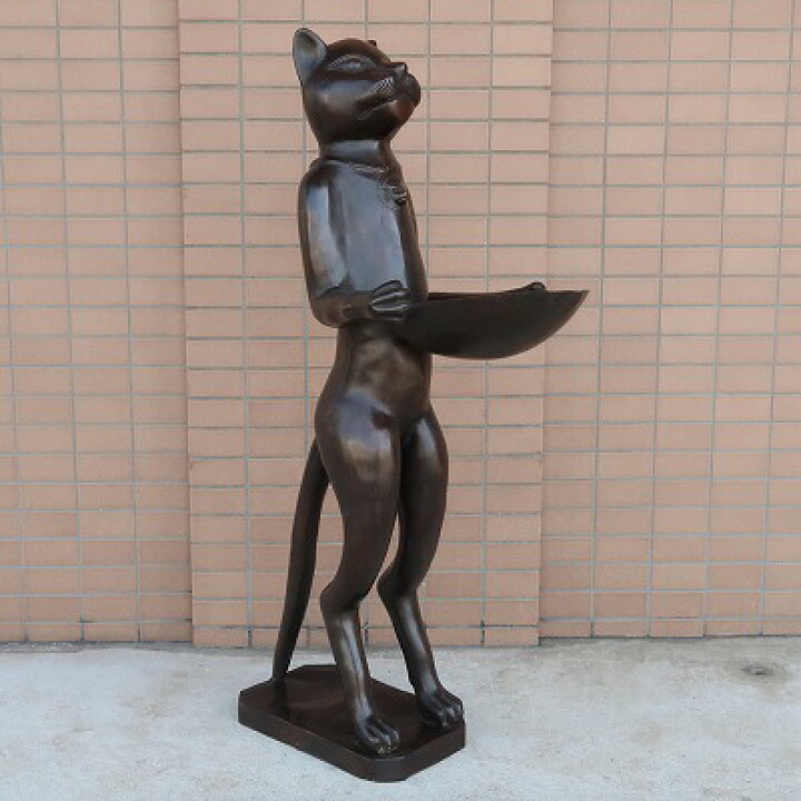 楽天市場】トレーを持った猫のオブジェ ブロンズ製 銅製 95cm 