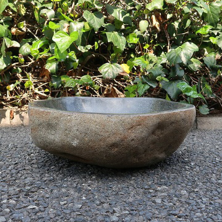 楽天市場】天然石をくり抜いた手水鉢 リバーストーン 47X43 XLサイズ 