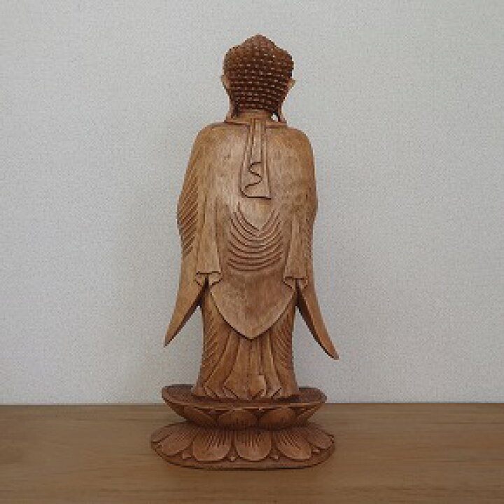 楽天市場】ブッダの木彫り 立像 合掌 60cm スワール無垢材 木製仏像 