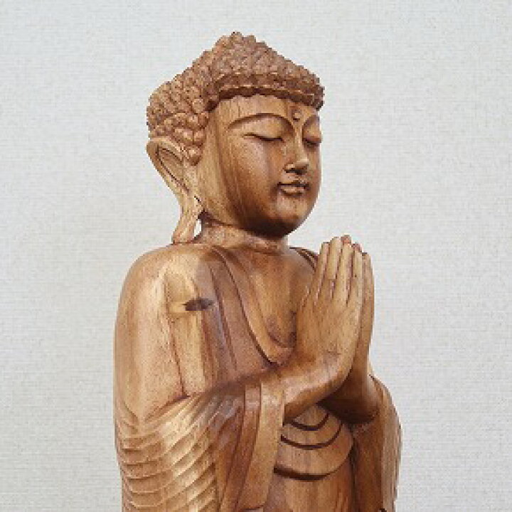 楽天市場】ブッダの木彫り 立像 合掌 60cm スワール無垢材 木製仏像 