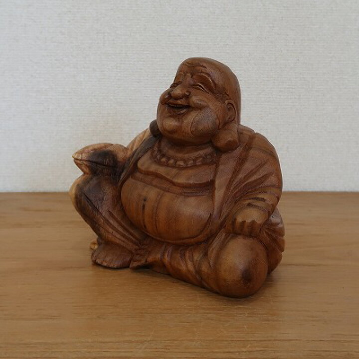 楽天市場】布袋さんの木彫り 座像 木製 スワール無垢材 20cm 七福神 