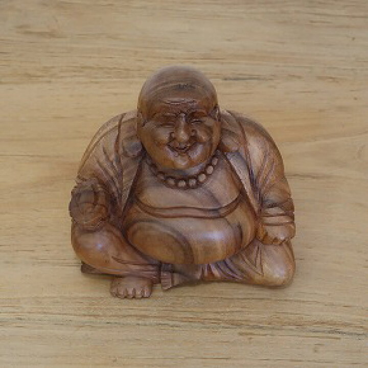 楽天市場】布袋さんの木彫り 座像 木製 スワール無垢材 20cm 七福神 