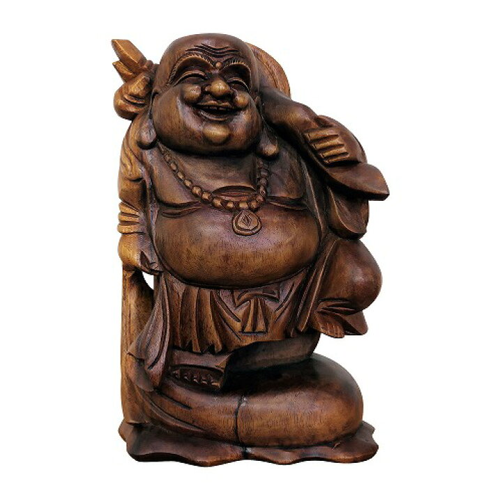 楽天市場】布袋さんの木彫り 立像 木製 スワール無垢材 30cm 七福神  