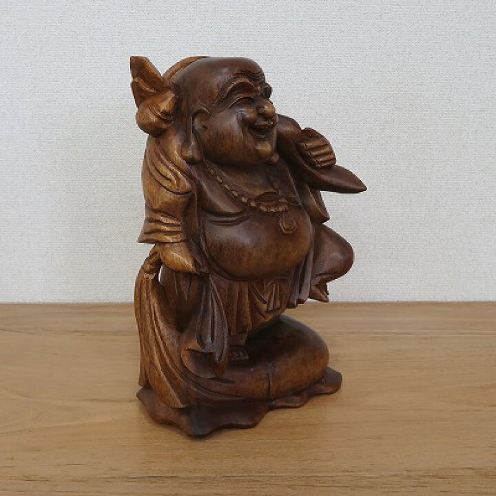 楽天市場】布袋さんの木彫り 立像 木製 スワール無垢材 30cm 七福神 