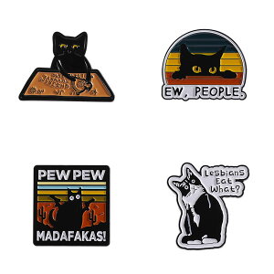 【カメラストラップのワンポイントに!!】メタル ピンバッジ ユニーク猫 カバン 服のワンポイントに 真鍮製 ピンバッチ 黒猫 くろねこ クロネコ