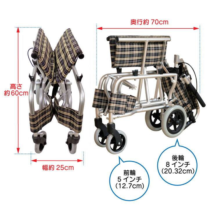 楽天市場】楽々健 折り畳み式車椅子 介助型 本体幅47.5cm 折り畳み幅 