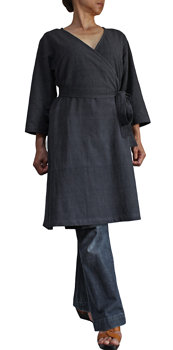 買取り実績 ジョムトン手織り綿のカシュクールチュニック七分袖 墨黒 最大47%OFFクーポン