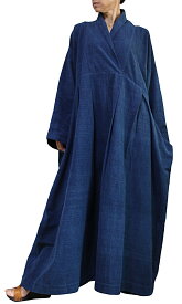 ジョムトン手織り綿のロングドレス No.1（インディゴ）