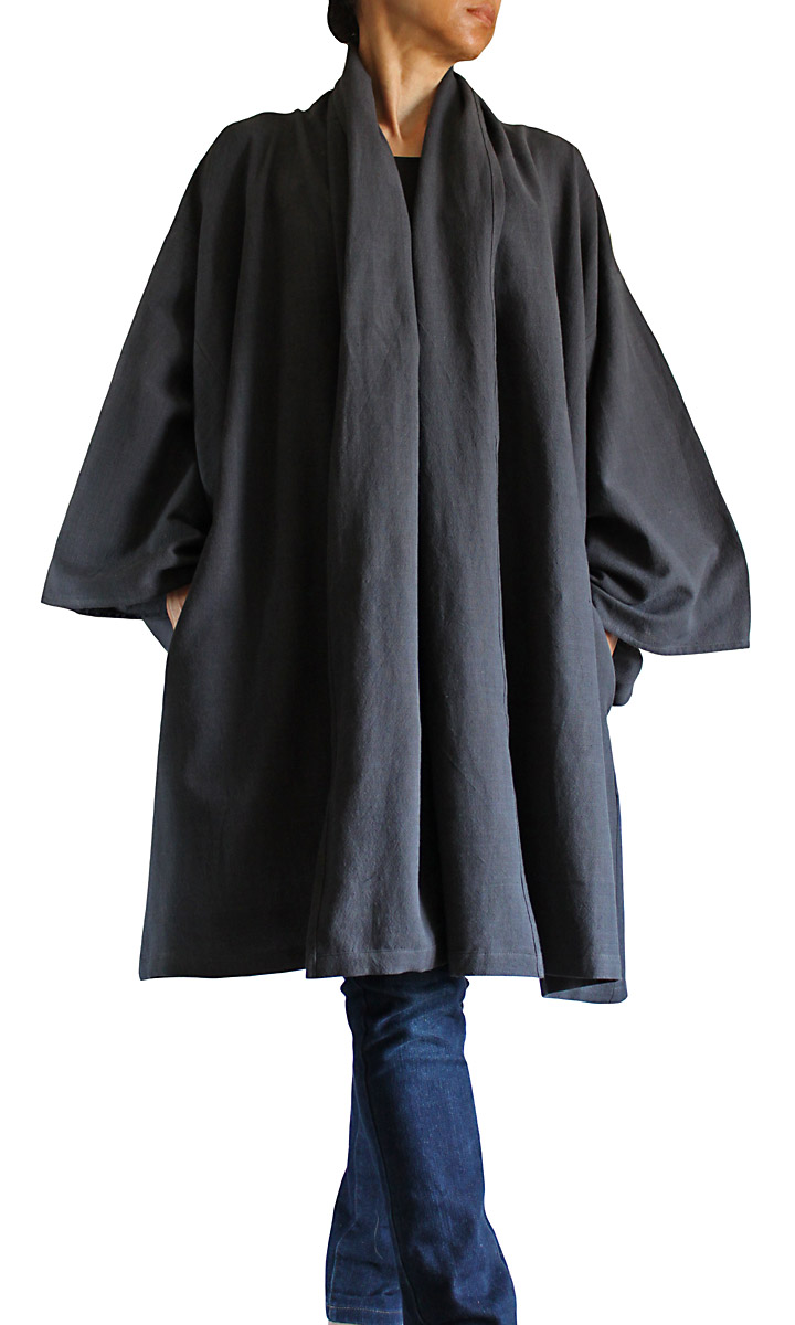ジョムトン手織り綿着物袖羽織コート（墨黒） | さわんアジア衣料雑貨店