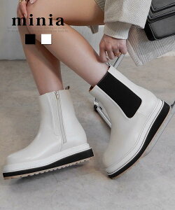 送料無料 ダブルソールサイドゴア 4cmヒール minia ◇ ブーツ サイドゴアブーツ ミドルブーツ ショートブーツ フラット 厚底 革靴 歩きやすい 痛くない レディース シューズ 靴