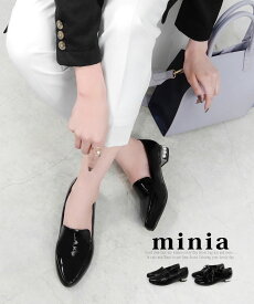 【 楽天イーグルス感謝祭 SALE!! 】送料無料 パールヒールシューズ＜ ローファー/レースアップ ＞ 25mmヒール minia ◇ ローヒール ぺたんこ エナメルローファー スリッポン ドレスシューズ 紐靴 おじ靴 レディース シューズ 靴