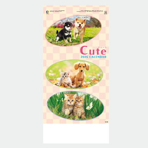 商品のみ 壁掛けカレンダー【キュート(CUTE) IC-234 2026】送料無料 カレンダー 壁掛け 子犬 子猫 オリジナル 約幅250×縦535mm ワイドメモ欄 書き込み ペットカレンダー クリニック 動物病院 学