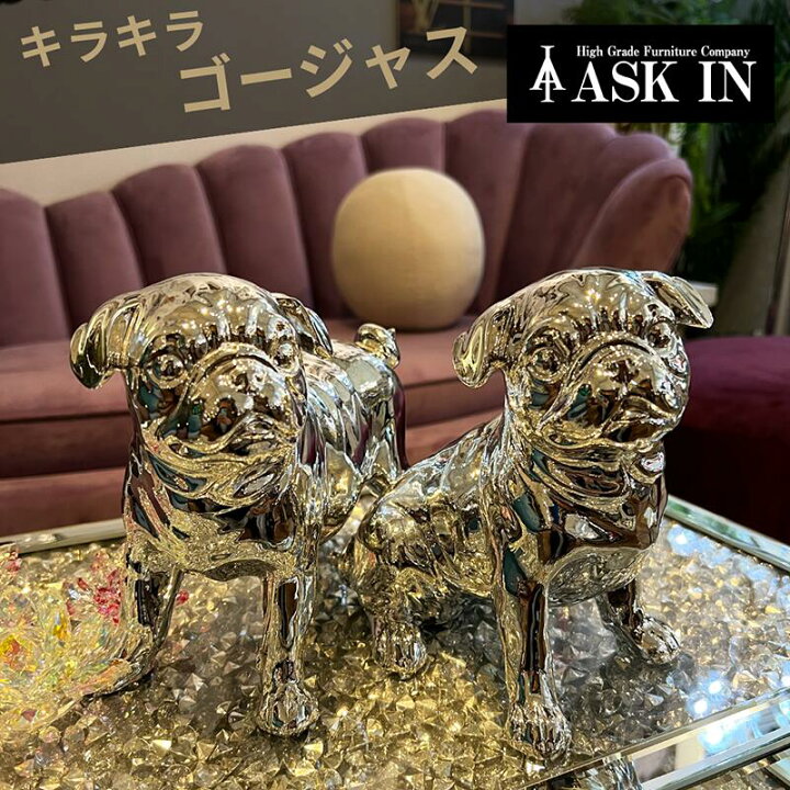 楽天市場】犬 パグ 置物 インテリア キラキラ シルバー ゴールド 
