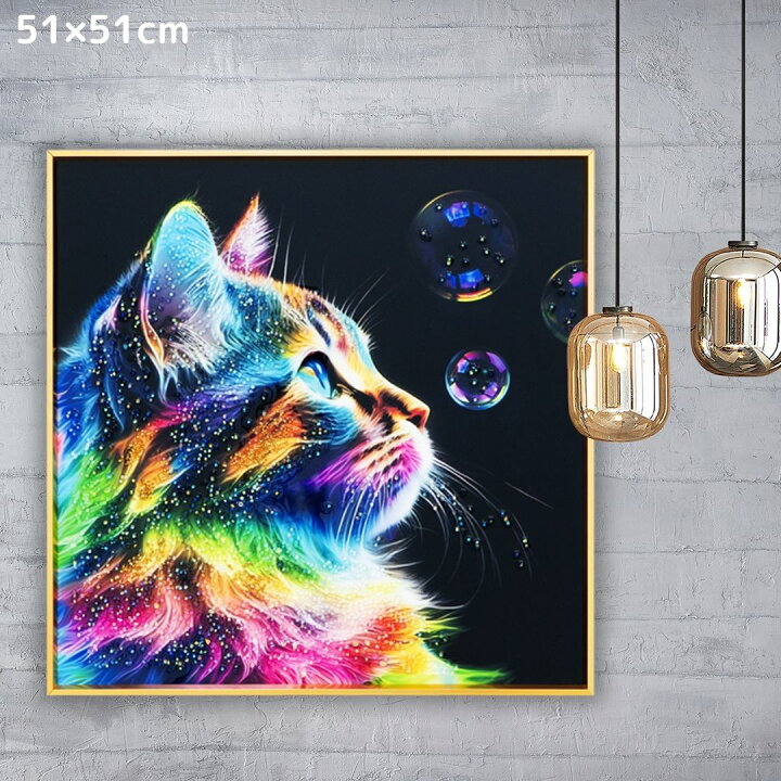 楽天市場】クリスタルアート 水晶 51x51cm 猫 キャット 動物 アート 
