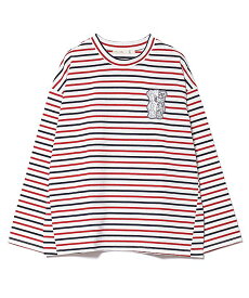 as know as クマクマBDロンT レディース トップス カットソー 長袖 プルオーバー ボーダー 長袖 ゆったり 大きめ ビックシルエット ワッペン アニマル クマ べアロイド アズノロイド カジュアル トリコロール ドゥバズ