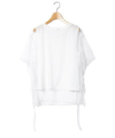 as know as ギュってしてチューset レディース トップス カットソー 半袖 プルオーバー かわいい おしゃれ トレンド 2点セット カットソー チュール ラメ ドロスト プラスワン ノースリーブ ナイロン ポリエステル ピンキー