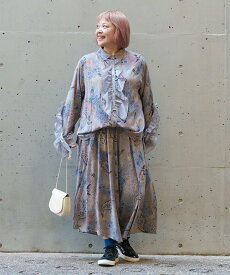 as know as ペイズリワールドPT レディース 大きいサイズ ボトムス パンツ ワイドパンツ ワイドパンツ フレア ウエストゴム ポケット ギャザー ペイスリー プリント 柄パンツ オオラカ