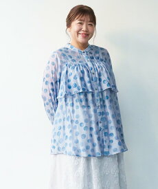 as know as じわるドットヒラリSH レディース 大きいサイズ ワンピース チュニック チュニック ポケット 水玉 ドット フリル シャツ 長袖 オオラカ