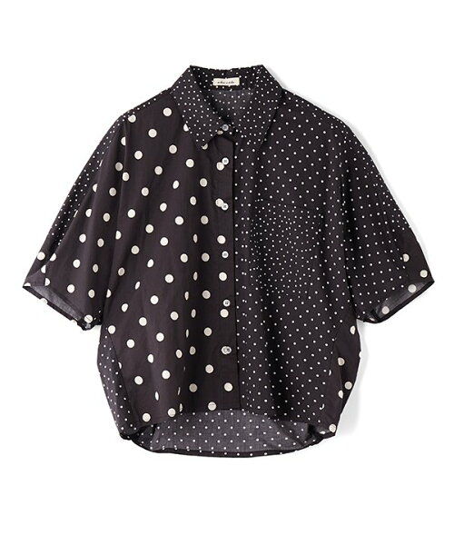 as know as ハッピーなシャツ レディース トップス シャツ シャツ 半袖 切替 柄 ＭＩＸ 前あき 羽織り ポケット付き マチ 綿 水玉 ドット ドゥバズ