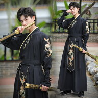 新品 メンズ漢服 鳳凰刺繍 コスプレ衣装 袴風スカート 中華服上下セットアップ 大きいサイズ 華流コスチ…