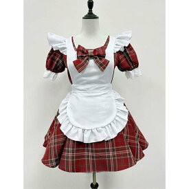 メイド服 コスプレ ロリータ ドレス ハロウイン 衣装 ワンピース コスチューム 仮装 メイド ロリータ ゴスロリ アニメ ウェイトレス エプロン パニエ 可愛い フルセット 定番 女性 大人 余興 キュート 男ウケ セクシー チェック柄 ワインレッド かわいい