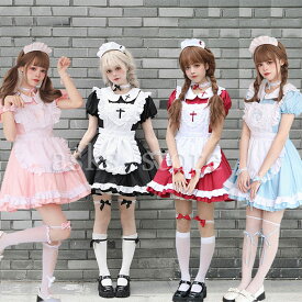 レディースLolita メイド服 コスプレ衣装 4色 クリスマス ワンピース フルセット ウェイトレス メイド カチューシャ レース 可愛い 仮装 コスチューム アニメ コスプレ 衣装 ハロウイン 姫様 ロリータ風ワンピ 天使 小悪魔 ゴシックロリータ ゴスロリ ロリータドレス