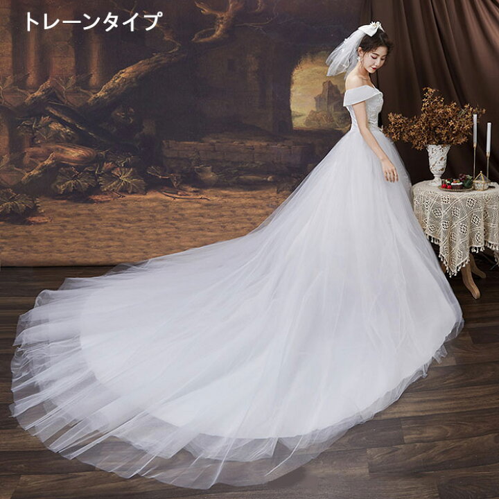 楽天市場】ウェディングドレス ドレス 結婚式 オフショルダー Aライン  