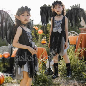 ハロウィン コスプレ衣装 女の子 吸血鬼 ハロウィン衣装 子供 ゴシック ワンピース カチューシャ 羽 天使 精霊 魔女 洋服 姫系 巫女 ウィッチ 悪魔 魔法使い 仮装 コスチューム 万聖節 文化祭 イベント ステージ衣装 Halloween こども キッズ 変装 子どもドレス cosplay