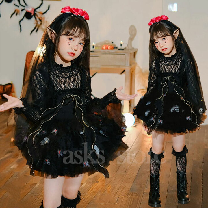 楽天市場】ハロウィン 子ども服 コスプレ 女の子 ワンピース 蝶 レース 