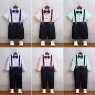 男の子 子供服 4点セット 90~170cm キッズ シャツ ショートパンツ 長ズボン サスペンダー 蝶ネクタイ 半…