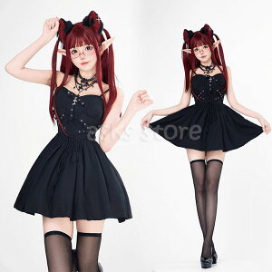 ゴシック ロリータ服 ワンピース ハロウイン コスプレ衣装 メイド服 キャミソール 半袖トップス ミニトップス ウェイトレス コスチューム ハロウイン衣装 仮装 ゴスロリ 着痩せ ワンピ 大人