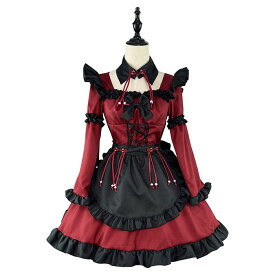 メイドドレス ワンピース メイド服 レディース 長袖 ゴスロリ ゴシック クリスマス チャイナ風ワンピース 小悪魔 コスプレ 仮装 スクエアネック ウェイトレス コスチューム セクシー サンタコス ハロウィン 大人 女性 魔女 可愛い 魔法使い 学園祭 Cosplay 喫茶店 ドレス