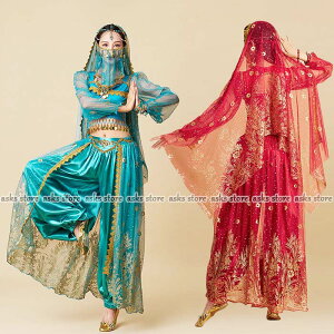 ベリーダンス 衣装 レディース アラビアン 全身コスチューム ジャスミン風 ベリーダンス衣装 長袖 きらきら 大人 ハロウィン イベント 余興 古典ダンス衣装 セットアップ アラジン 練習着