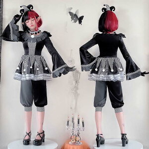 ハロウィン衣装 レディース コスプレ 衣装 ピエロ コスチューム 仮装 セットアップ 魔女 クイーン バンパイア 鬼魔女 悪魔 ゾンビ 大人用 大人 女王 仮装 個性的 文化祭 お化け屋敷 パーティ