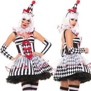 ハロウィン衣装 ピエロ 女性 コスチューム ワンピース チュチュ コスプレ衣装 仮装 魔女 配色 黒白 クイーン バンパイア 衣装 サーカス 鬼 悪魔 ゾンビ マスカレード 大人 女王 仮装 ハロウィ