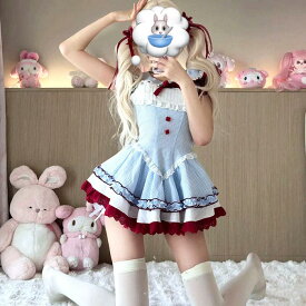 かわいいメイド服 プリンセス ロリータドレス ワンピース レディース コスプレ衣装 ノースリーブ 配色 文化祭 学園祭 コスチューム ゴスロリ 仮装 ロリータ ウェイトレス 喫茶店 カフェ ハロウイン 可愛い 姫様 ロリータ風 森ガール ゴスロリ クリスマス 目立つ プレゼント