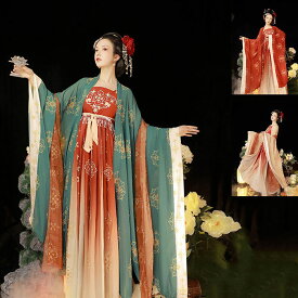 漢服 ドレス ロング丈 総柄 3色 フレア袖 ブラウス 広袖羽織 飄逸な中華服 花刺繍 チャイナ服 チャイナドレス 唐 女性 中華風 日常 美しい コスプレ衣装 舞台ステージ衣装 ハロウィン衣装 レディース 大人 中国古代伝統衣装 発表会 イベント 大きいサイズ XS S M L XL