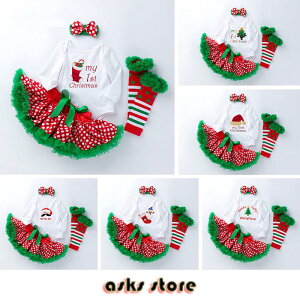 ベビー服 クリスマス サンタ 女の子 赤ちゃん 新作 4点セット 長袖 ミニスカ チュール レッグウオーマー 髪飾り 蝶結び かわいい 子ども用 コスチューム コスプレ サンタクロース サンタツリ