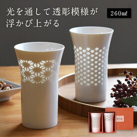 透かし彫り ほたるタンブラー ペアセット 260ml 箱入り コップ カップ グラス 冷酒杯 ビール ハイボール 湯のみ 湯飲み 酒器 ペアタンブラー フリーカップ 茶器 おしゃれ かわいい 陶器 蛍手 しずく彫り ペアギフト 贈答用 プレゼント ギフト 引越祝い 結婚祝い KT118-SET