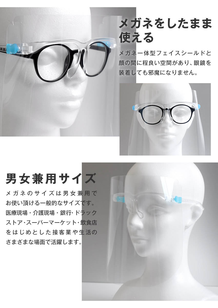 【楽天市場】フェイスシールド 開閉式 メガネタイプ 3セット 可動式