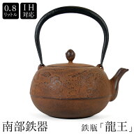 南部鉄器　南部鉄瓶　IH対応　直火対応 龍王 0.8L 錆色　サビ色 IRON KETTLE やかん ケトル