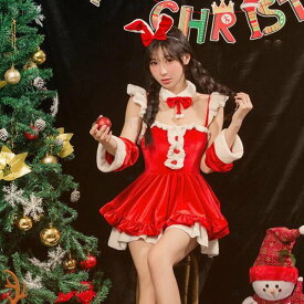 レディースサンタコスプレ クリスマス　　ミニワンピース　レッド　ピンク　フレア　6点セットアップ　サンタクロース衣装　　リボン　女性　大人 レディース コスチューム 衣装 仮装 クリスマス コスプレ サンタ 衣装 サンタ コスプレ