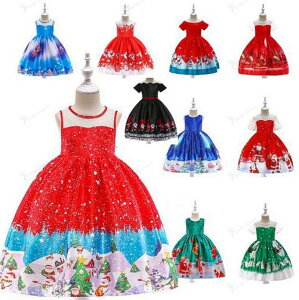 鹿カチューシャおまけ!子供クリスマスワンピース ガールズ 10タイプ 女の子Aラインワンピース レース リボン サンタクロース柄 パーティードレス Christmasコスプレ衣装 仮装 発表