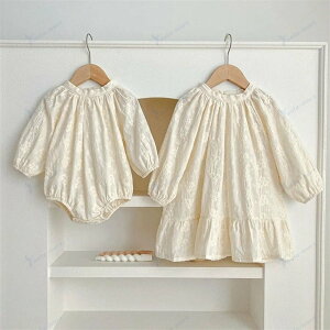 ベビードレス 赤ちゃん 女の子 ロンパース ワンピース 姉妹コーデ お揃い 長袖 刺繍 双子 キッズドレス 子供ドレス 子供服 新生児 おしゃれ 可愛い 出産お祝い プレゼント 誕生日 入園 保育