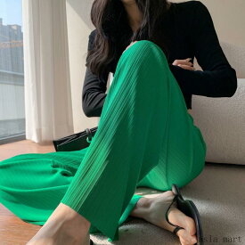 プリーツパンツ レディース ワイドパンツ セルフカット 大人カジュアル バギーパンツ ボトムス リラックス フレアパンツ ゆったり ハイウエスト ストレッチ 多色 サイズ豊富 着痩せ 通勤 外出 しわにくい